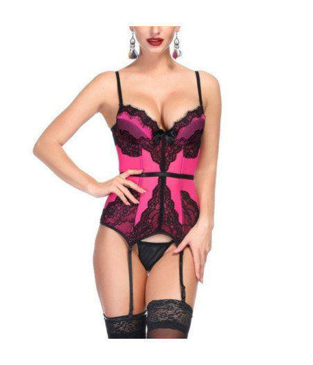 Guêpières Lingerie Rose Vif Sexy broderie florale
