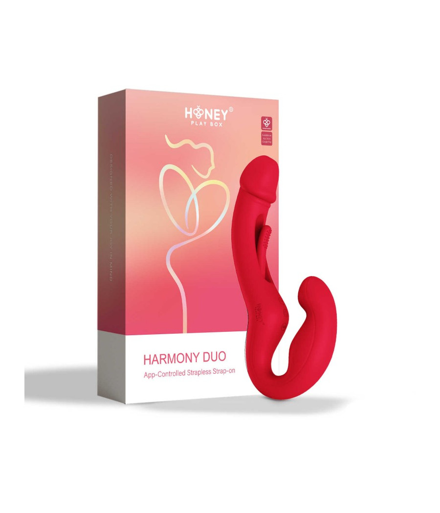 Harmony Duo Strap on vibrant avec tapotage - Rouge
