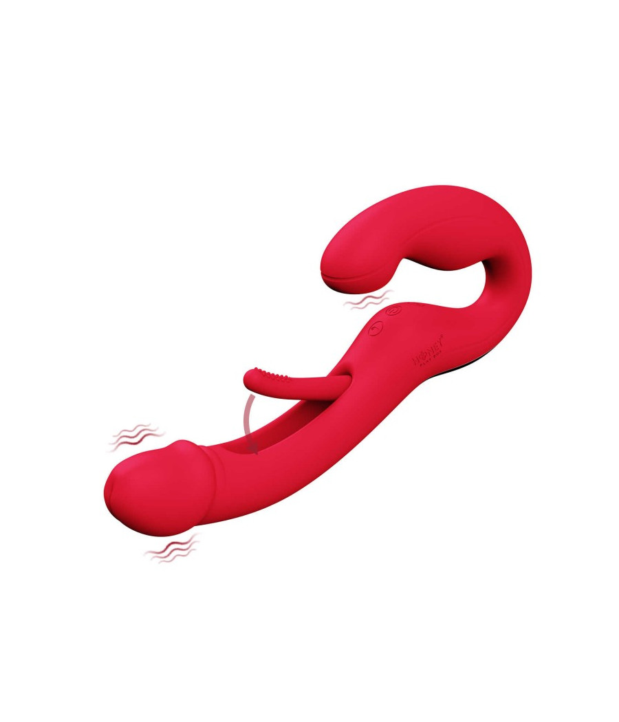 Harmony Duo Strap on vibrant avec tapotage - Rouge