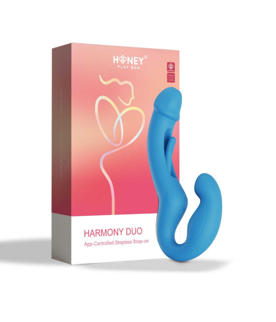 Harmony Duo Strap on vibrant avec tapotage - Bleu