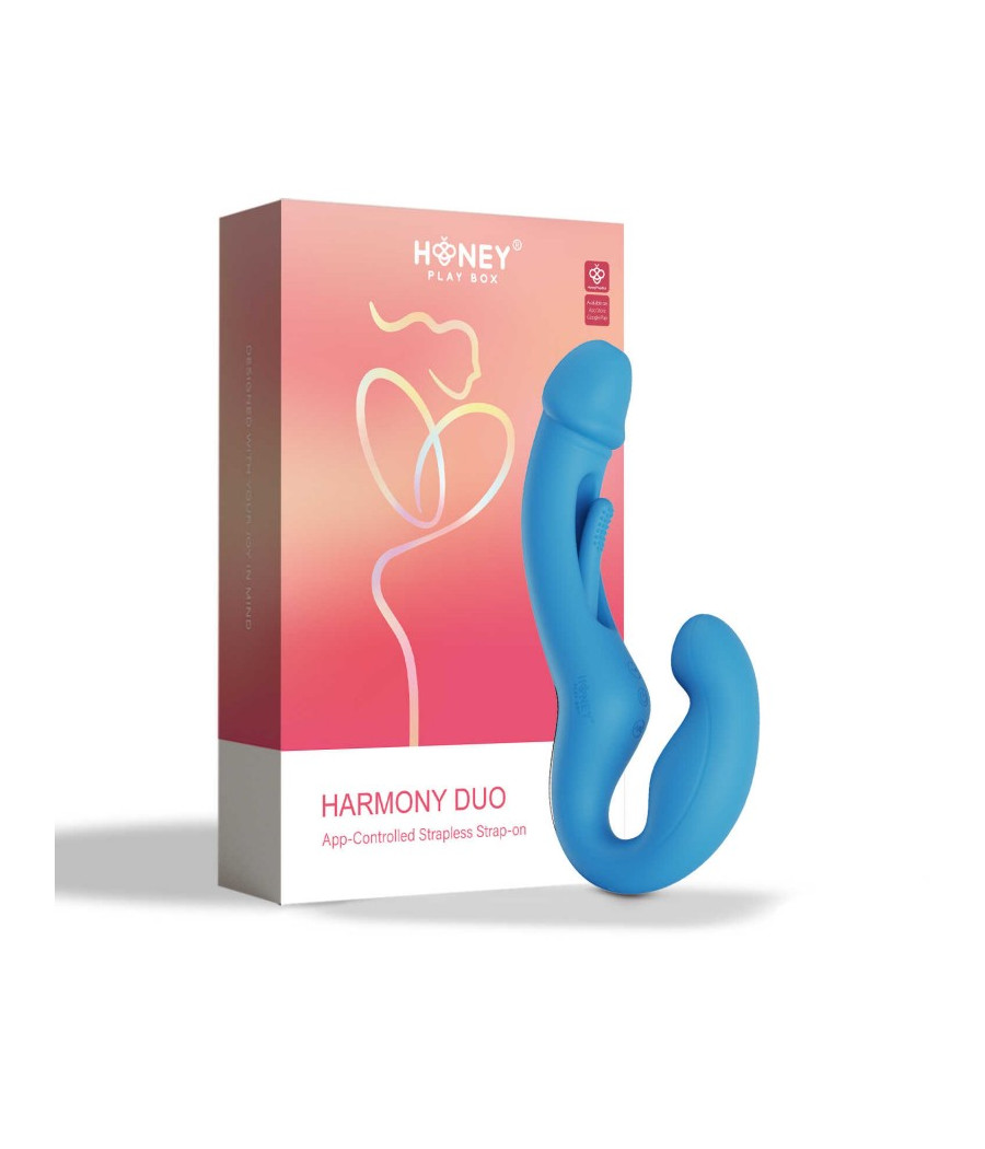 Harmony Duo Strap on vibrant avec tapotage - Bleu