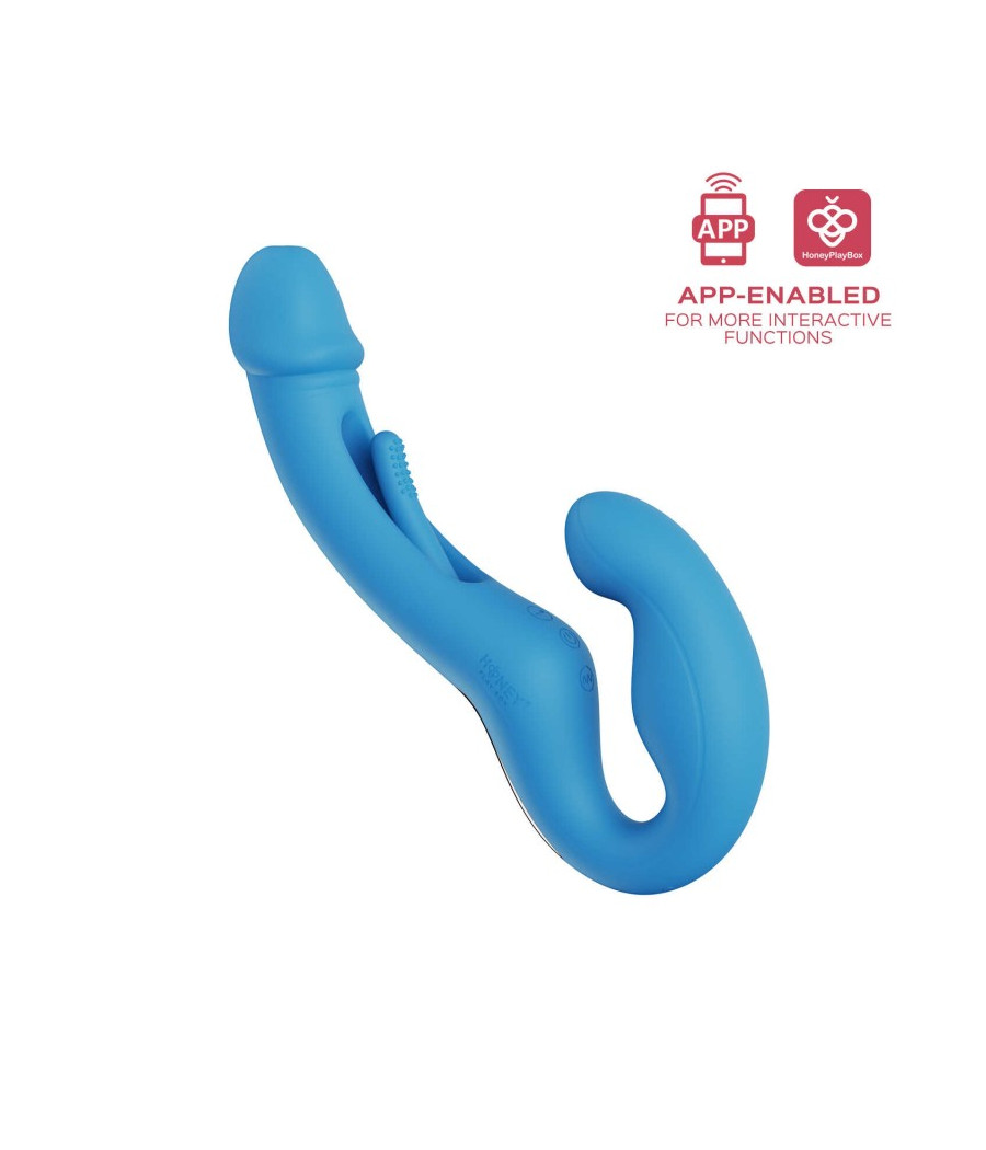 Harmony Duo Strap on vibrant avec tapotage - Bleu