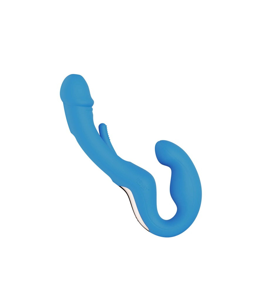 Harmony Duo Strap on vibrant avec tapotage - Bleu