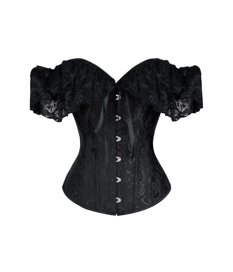 Corset Bustier Dentelle Femme - Épaules Dénudées, Baleines - Pour Costume Halloween, Soirée, Lingerie Rétro - Taille Unique à Ajuster