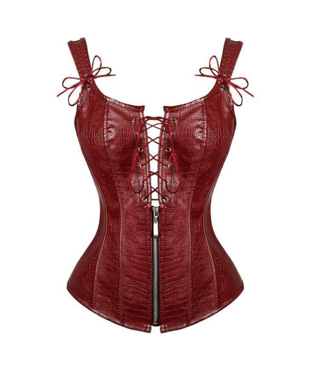 Corset Steampunk bordeaux simili cuir style gilet