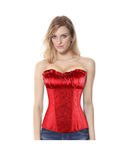 Bustier Top Glamour Rouge buste plissé brocart