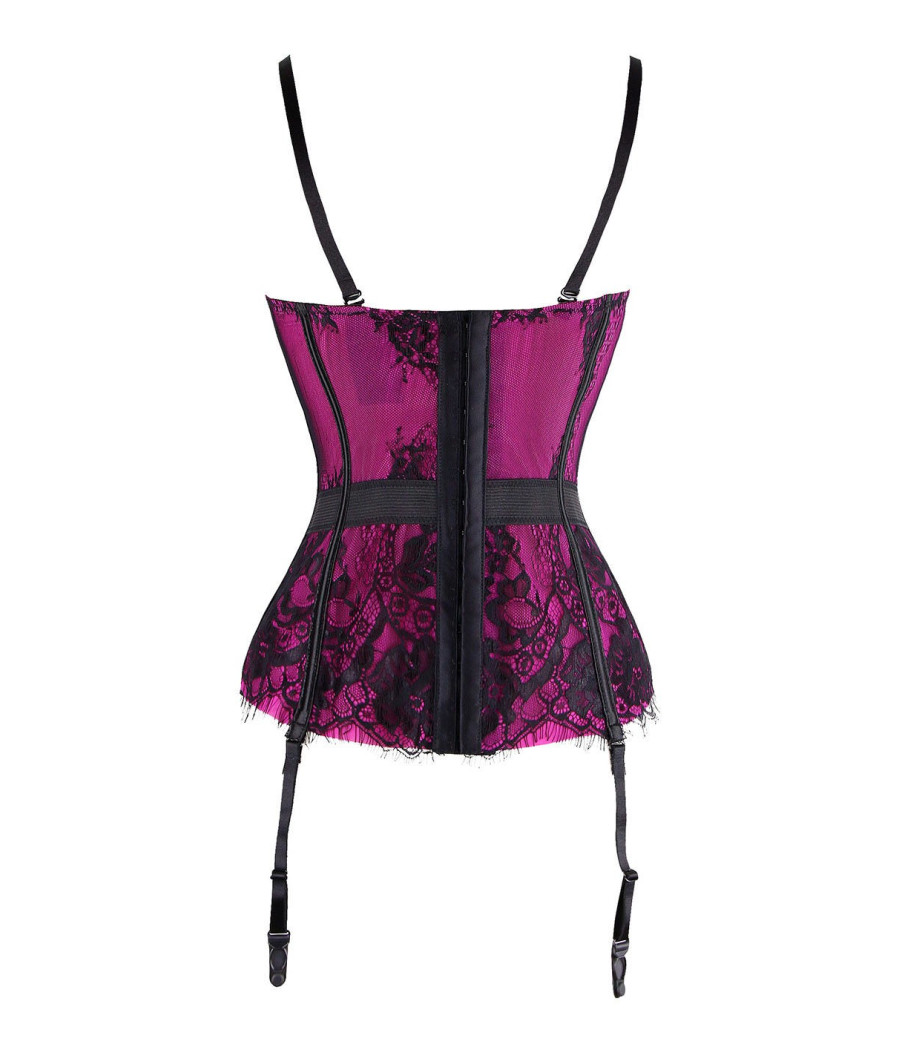 Guêpière Bustier Rose avec belle dentelle noire 