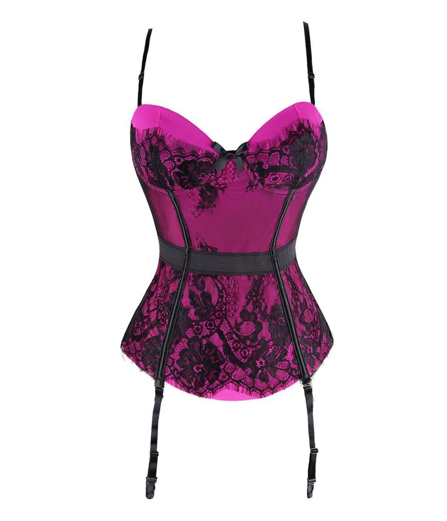 Guêpière Bustier Rose avec belle dentelle noire 