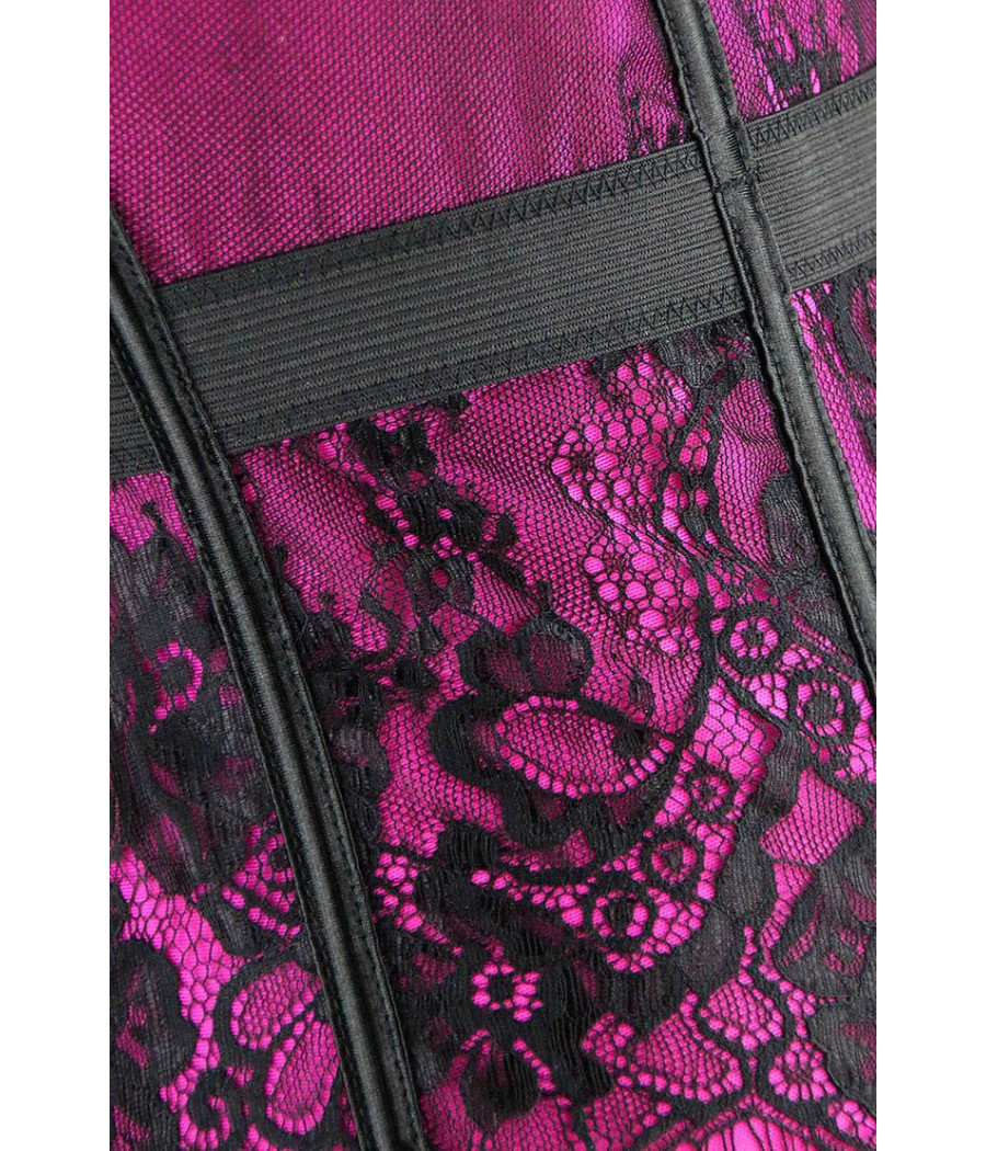 Guêpière Bustier Rose avec belle dentelle noire 