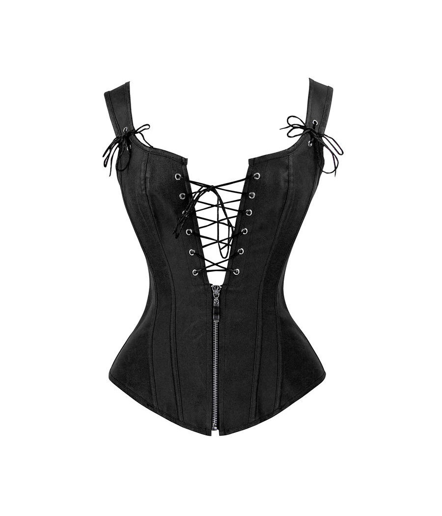 Corset Femme Sans Bretelles En Cuir PU - Fermeture Éclair Latérale, Laçage Dos, Taille Ajustable Noir