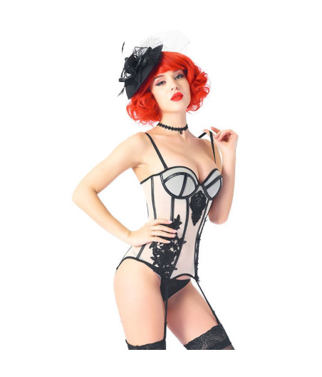 Guêpière sexy en maille blanche relevé de noir