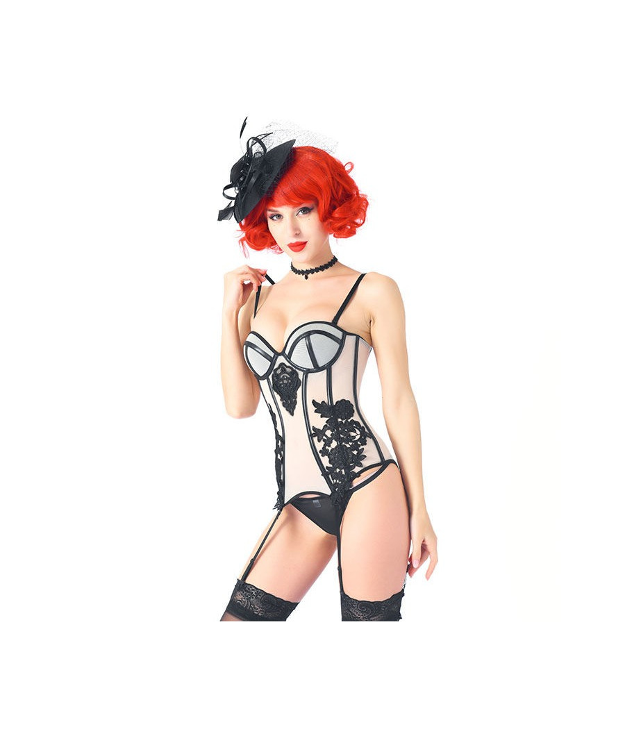 Guêpière sexy en maille blanche relevé de noir 