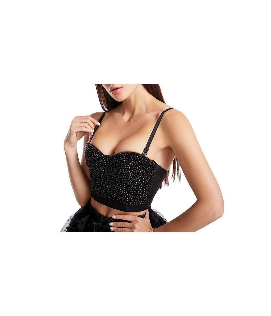 Bustier Femme sexy noir perle luxe 