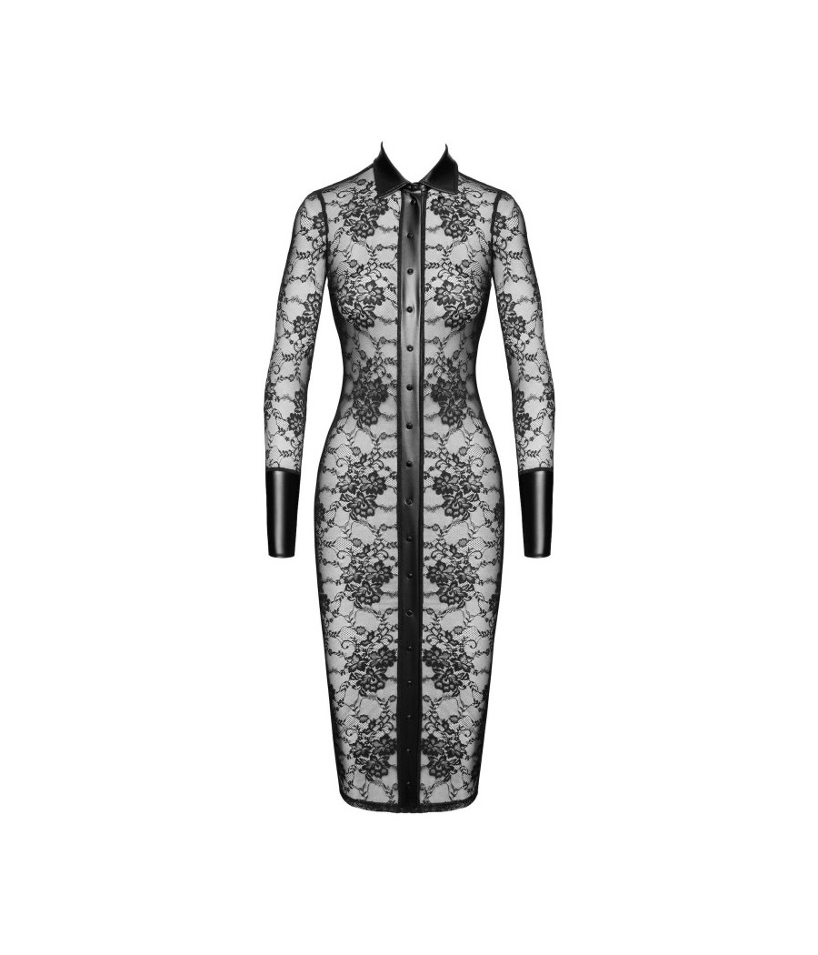 F376 Noirelle Robe à boutons mi-longue en dentelle