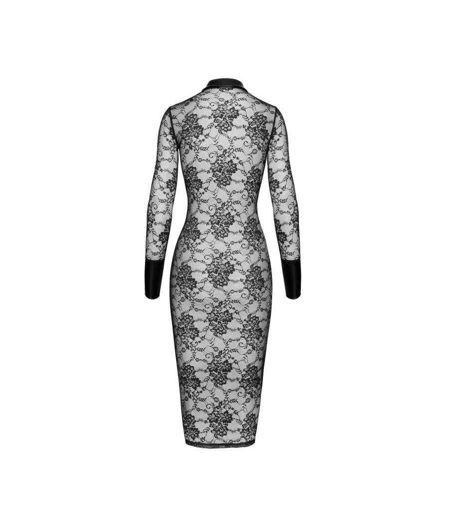 F376 Noirelle Robe à boutons mi-longue en dentelle
