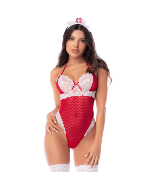 Body infirmière noir en maille et dentelle avec accessoire tête – Mapalé