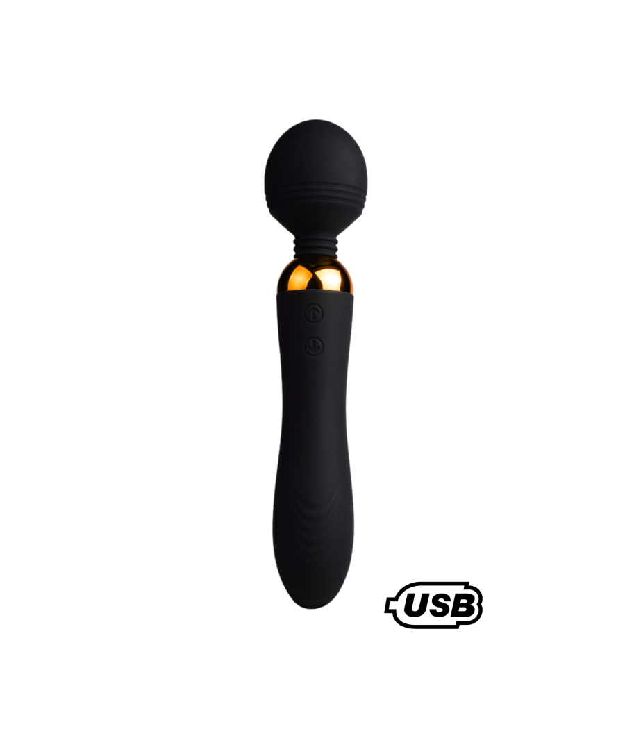 SHAKE Noir, Vibromasseur Wand USB en silicone médical avec 2 puissants moteurs indépendants