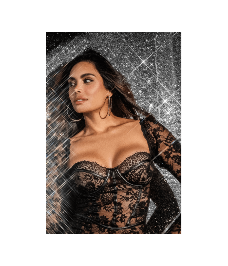 Robe en dentelle transparente à manches longues avec string 