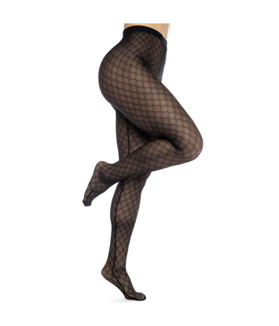Collant résille noire transparent imprimé 