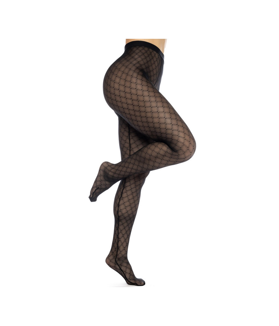 Collant résille noire transparent imprimé 