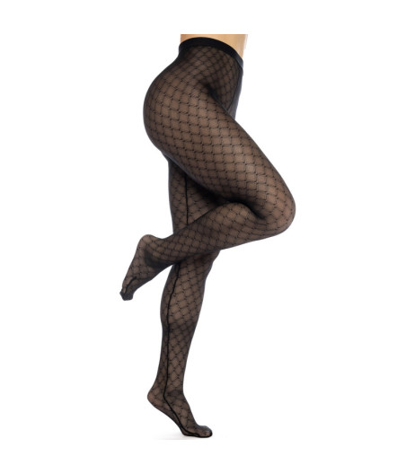 Collant résille noire transparent imprimé 