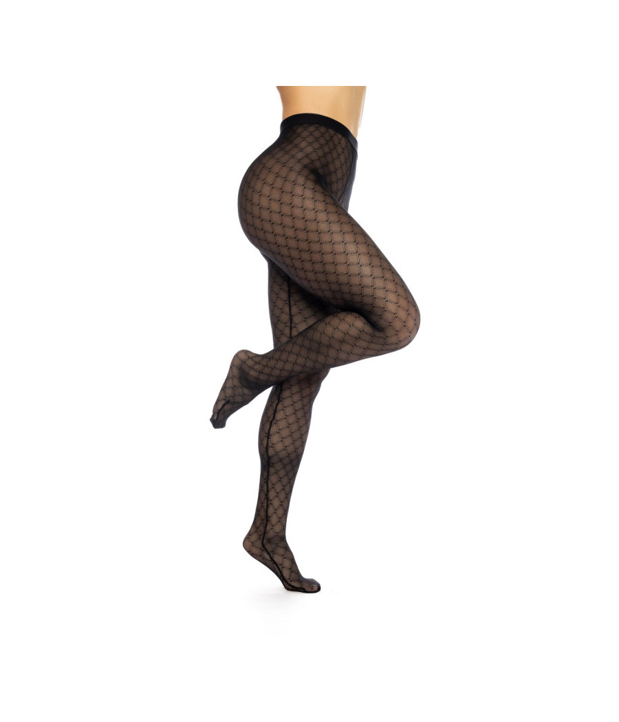 Collant résille noire transparent imprimé 