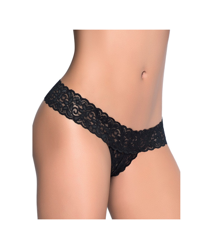 String ouvert brésilien noir en dentelle