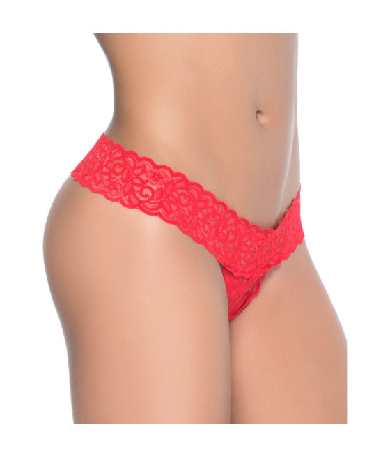 String ouvert brésilien rouge en dentelle 