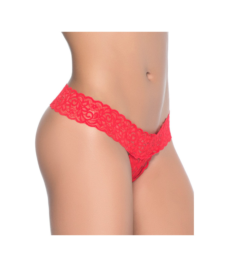 String ouvert brésilien rouge en dentelle 