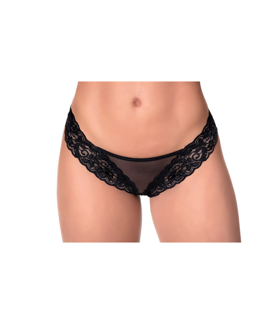 String dentelle et fine résille noire 