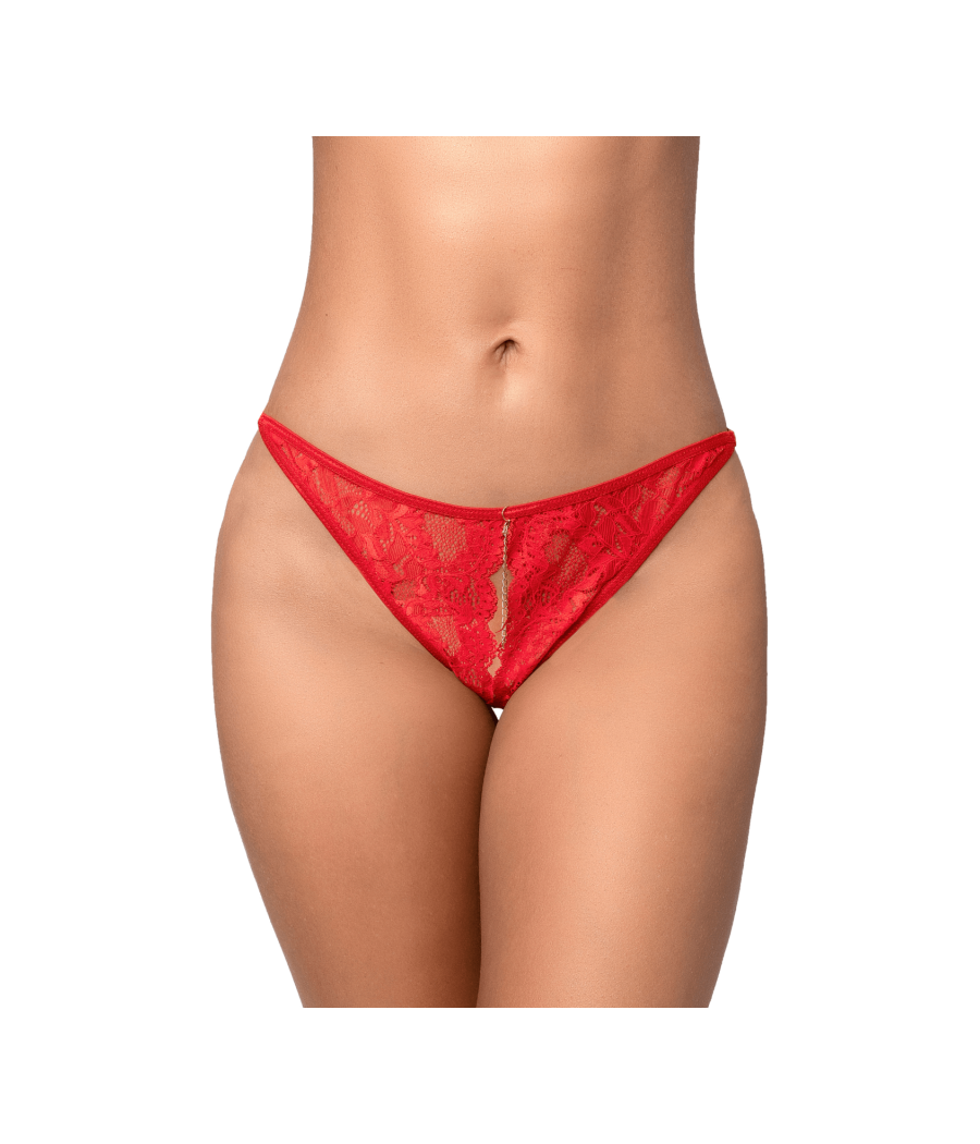 String sexy rouge en dentelle avec chaînes 