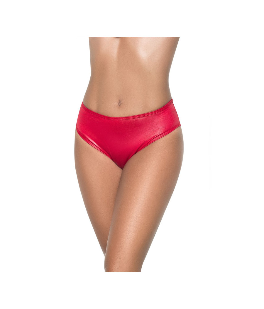 String bande large en wetlook rouge, taille haute, tissu fronçé à l'arrière 