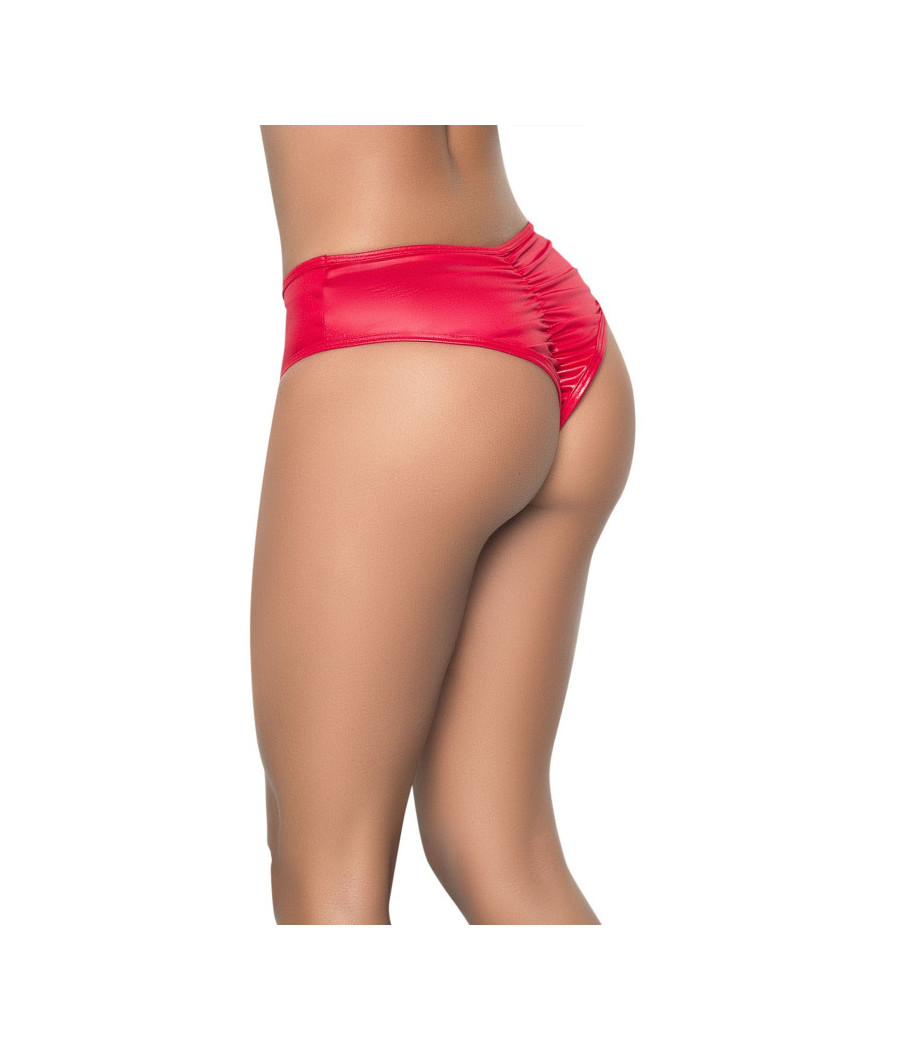 String bande large en wetlook rouge, taille haute, tissu fronçé à l'arrière 