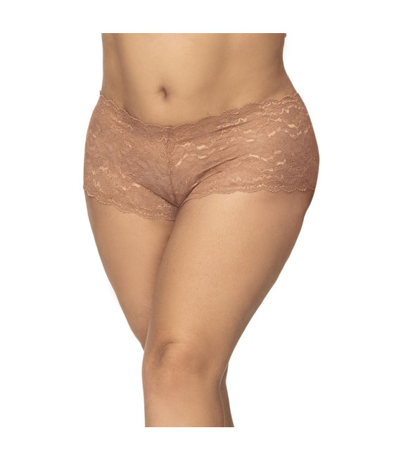Shorty grande taille en dentelle couleur taupe 