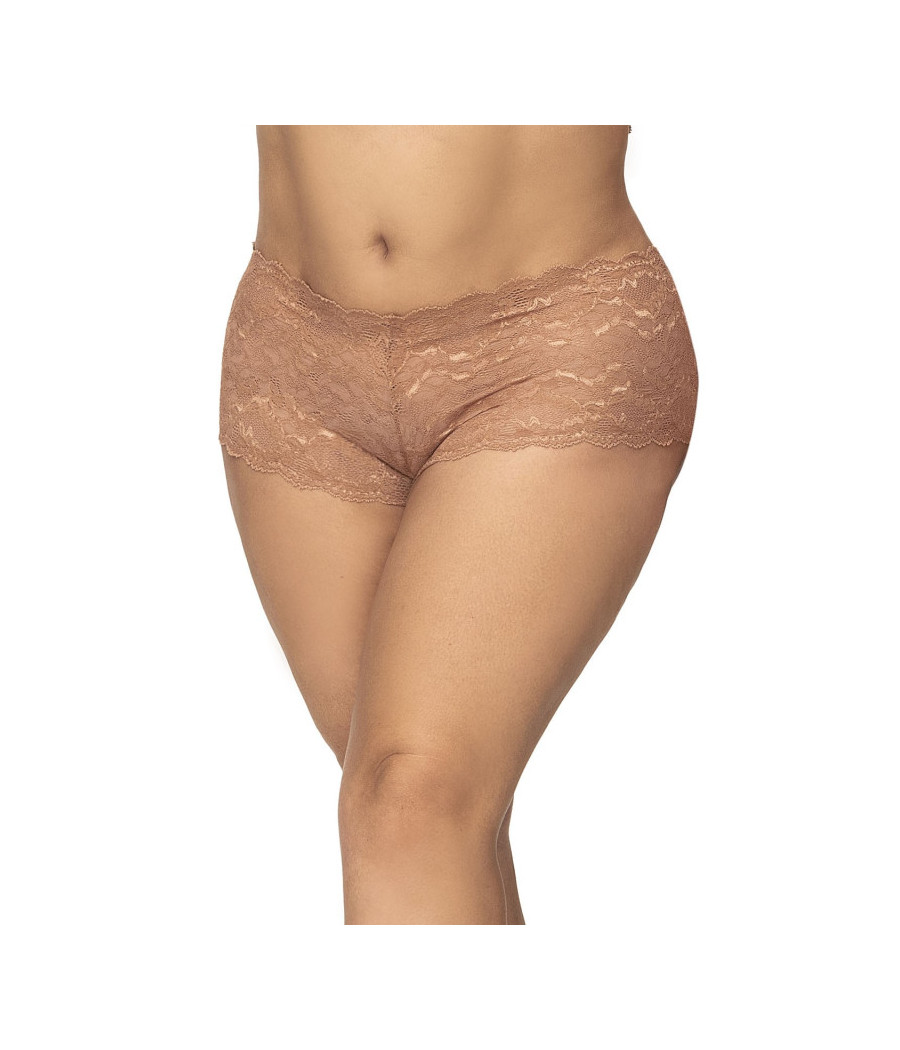 Shorty grande taille en dentelle couleur taupe 