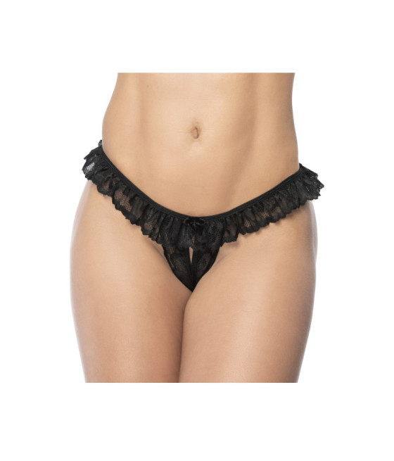 Culotte ouverte noire avec froufrou en dentelle 