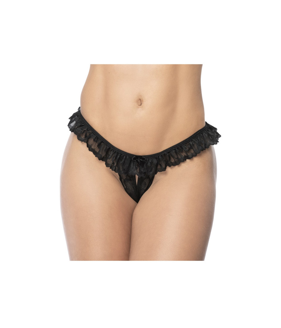 Culotte ouverte noire avec froufrou en dentelle 
