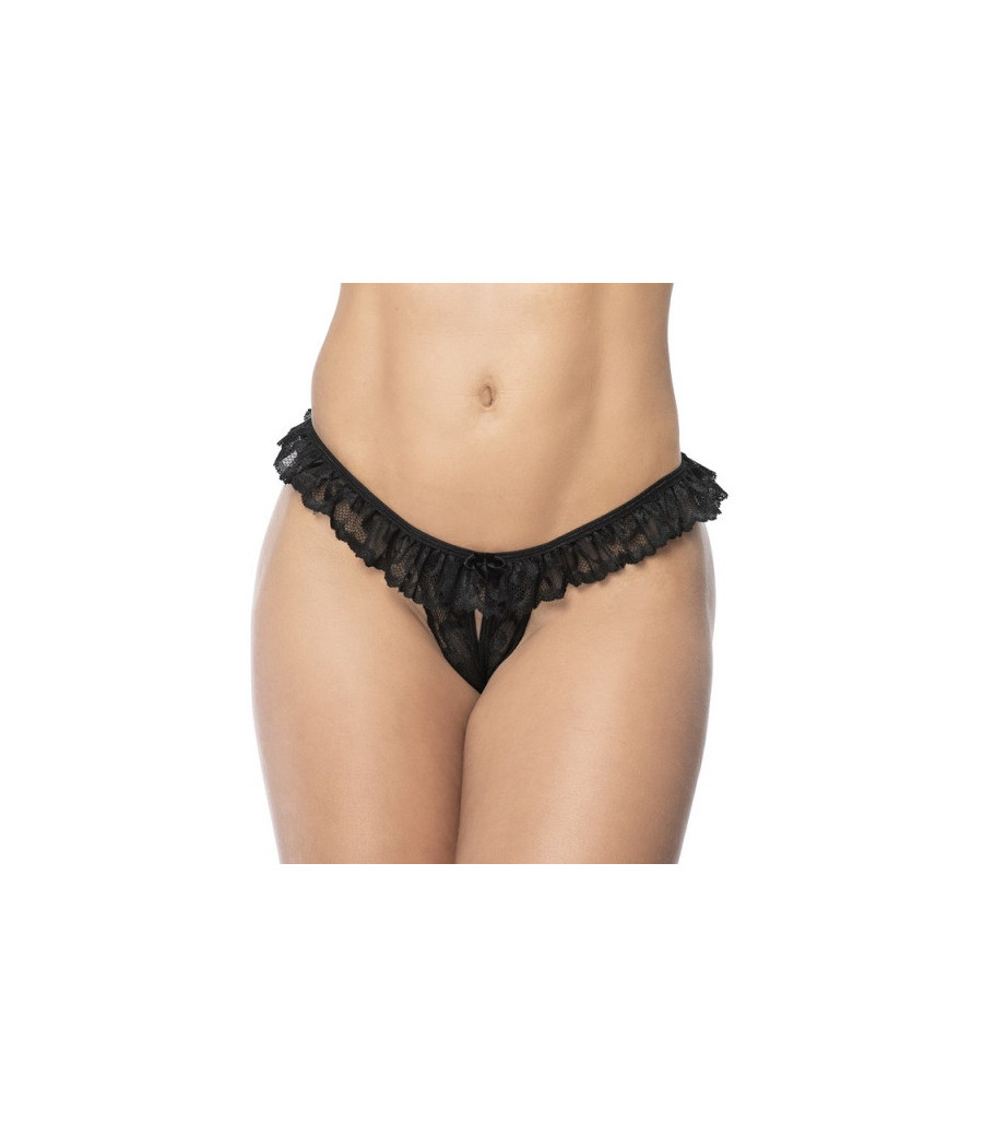 Culotte ouverte noire avec froufrou en dentelle 