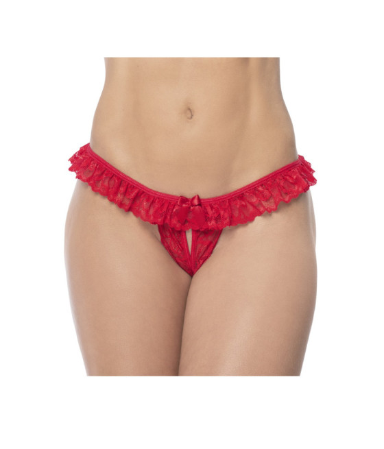 Culotte ouverte rouge avec froufrou en dentelle  