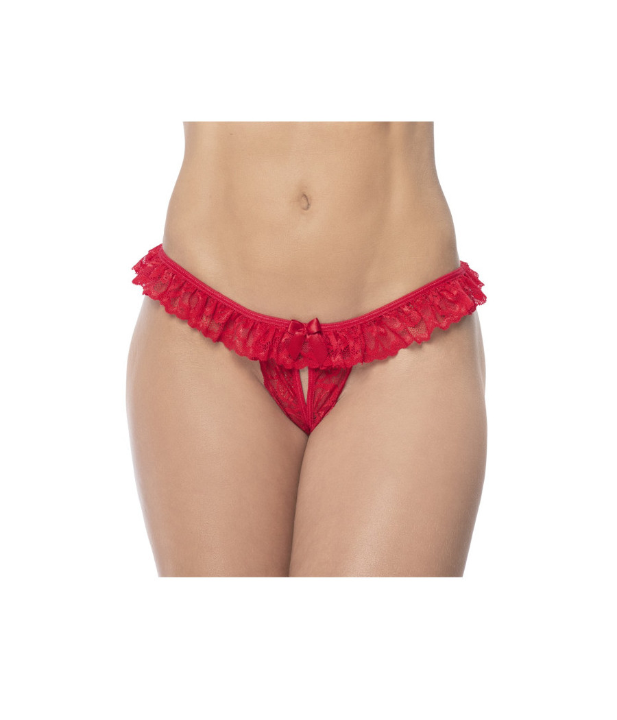Culotte ouverte rouge avec froufrou en dentelle  