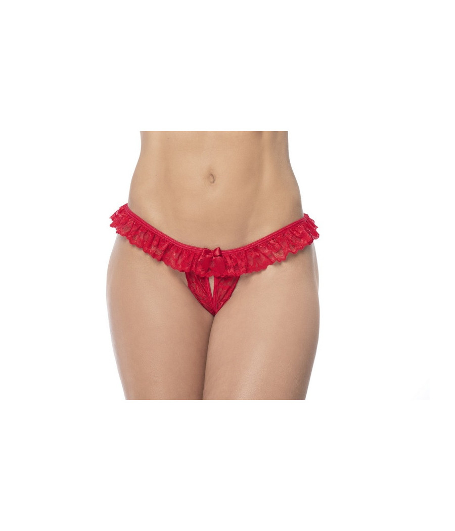 Culotte ouverte rouge avec froufrou en dentelle  
