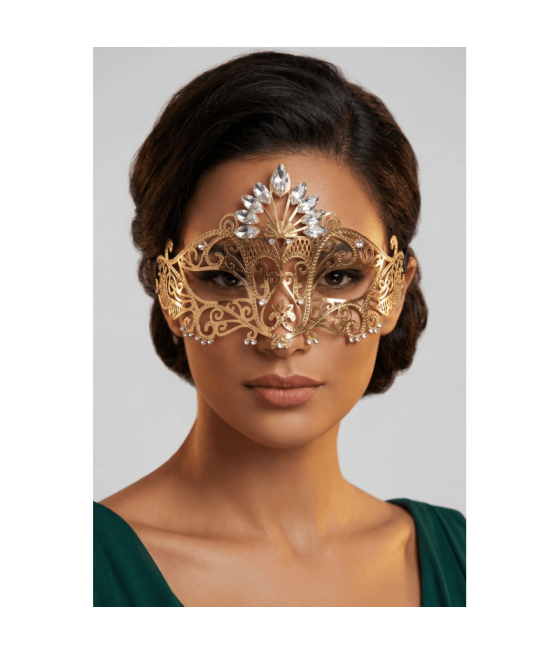 Masque vénitien Gemma rigide doré avec strass