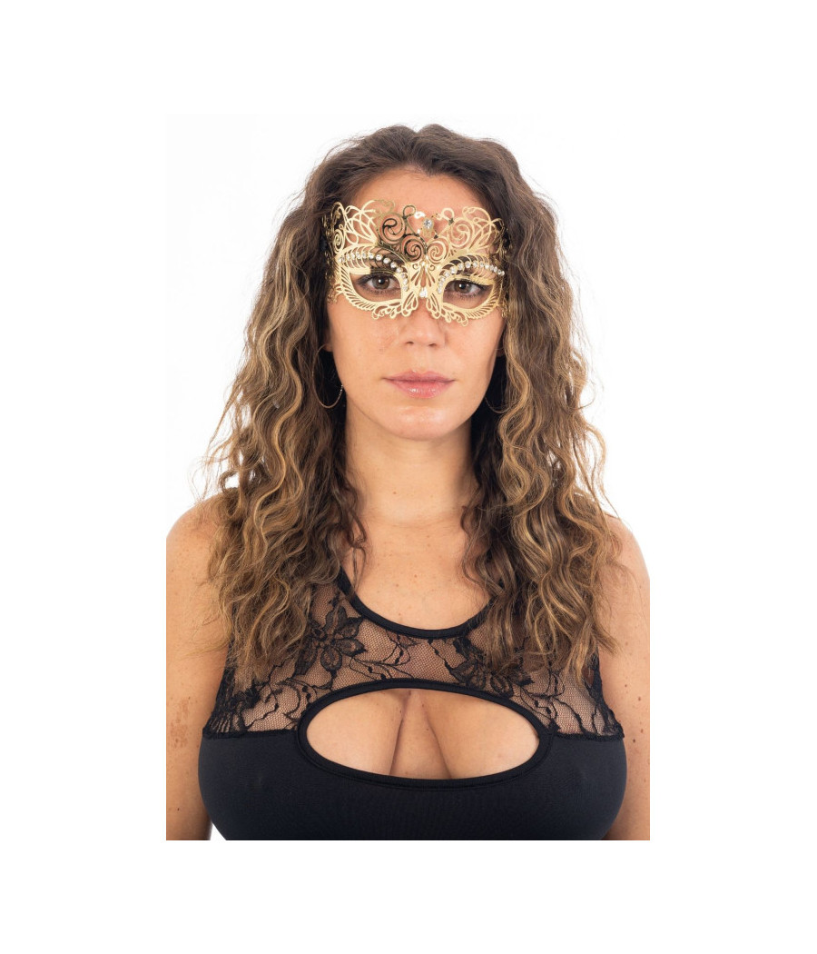 Masque vénitien Giulia rigide doré avec strass