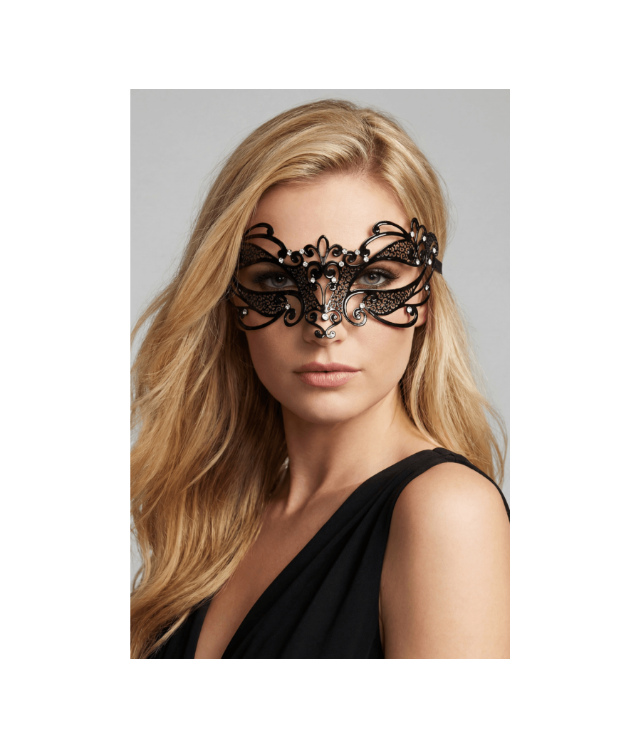 Masque vénitien Gaia rigide noir avec strass