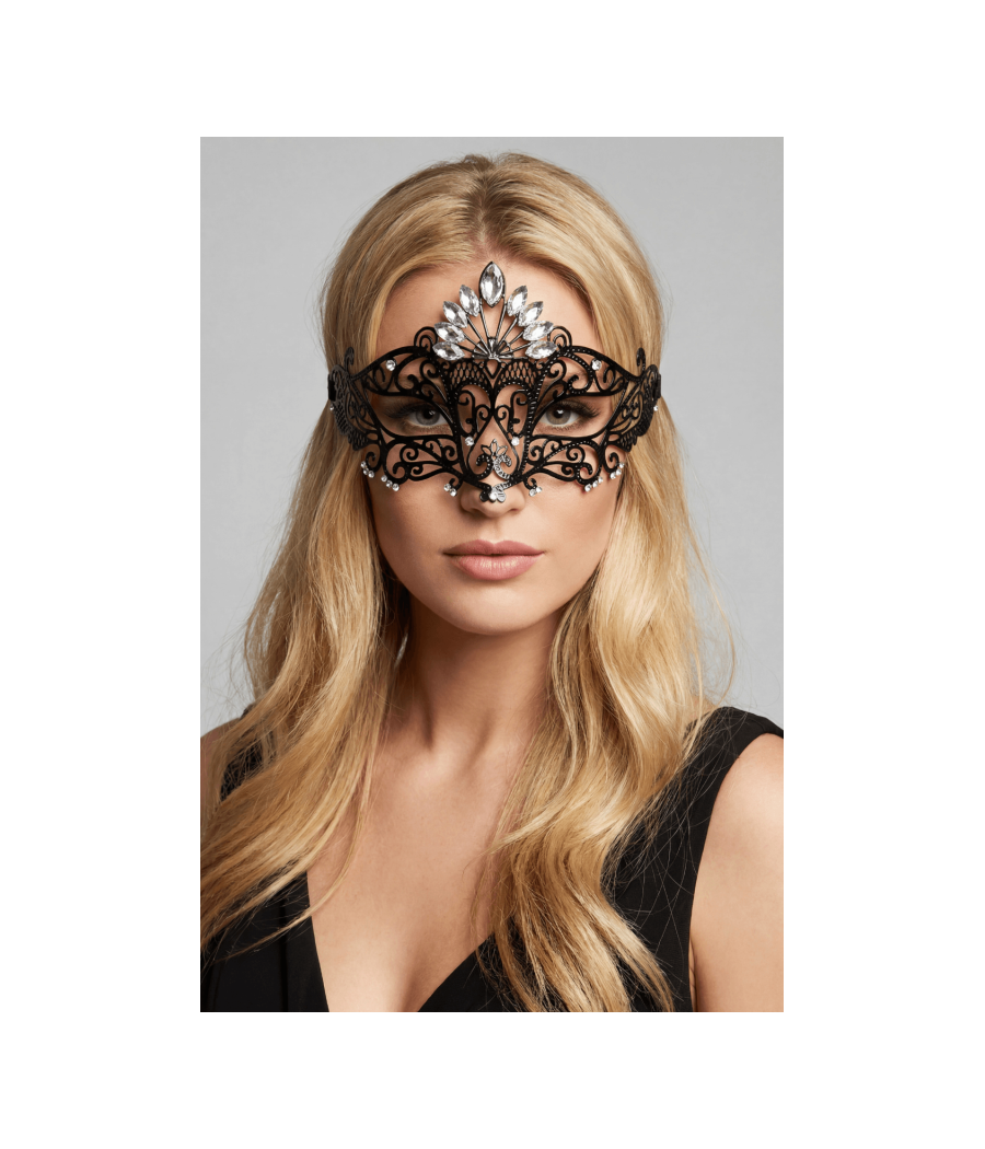 Masque vénitien Gemma rigide noir avec strass