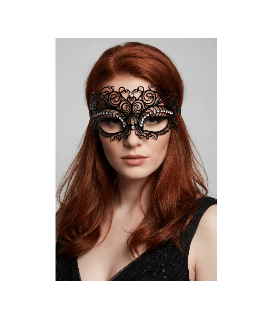 Masque vénitien Giulia rigide noir avec strass