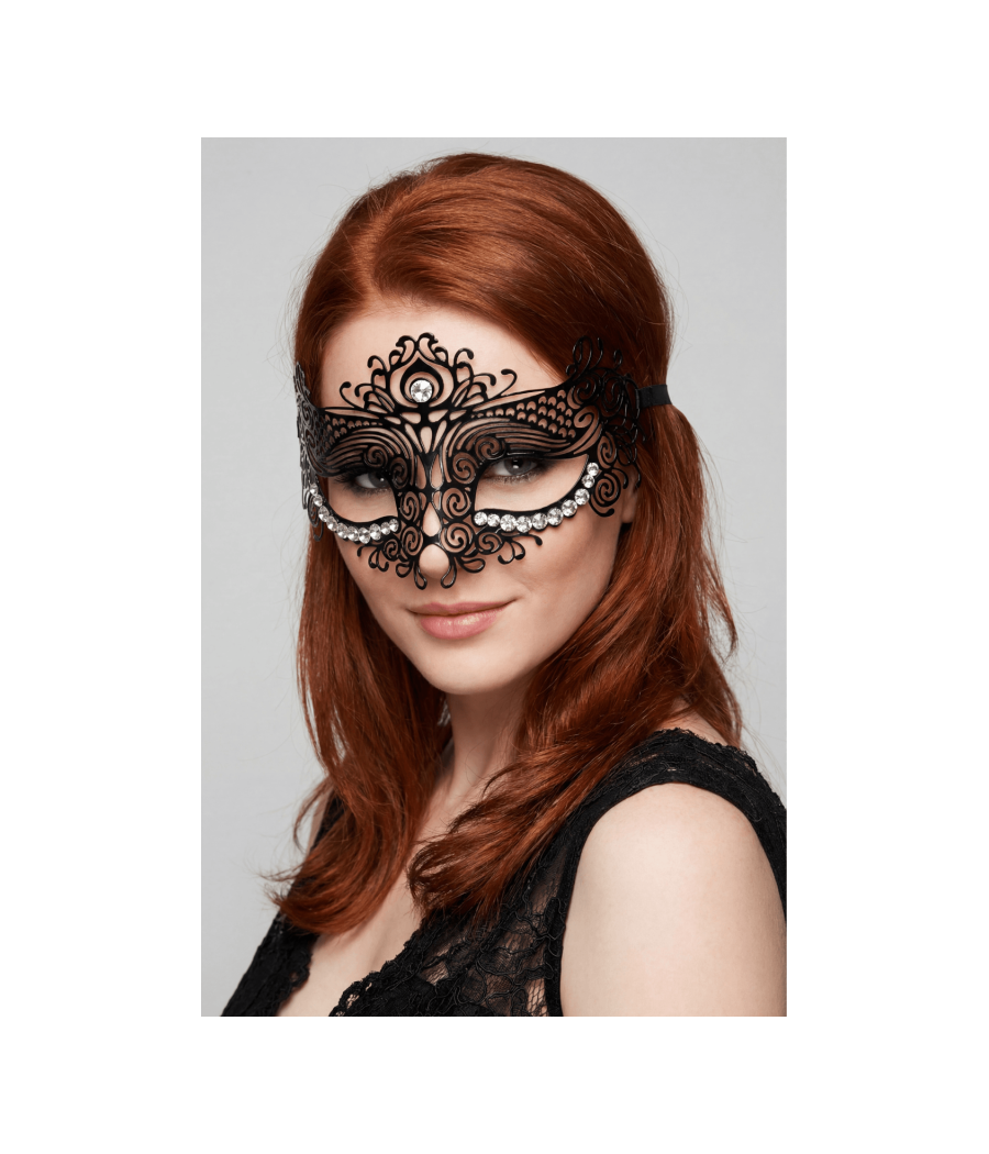 Masque vénitien Ornella rigide noir avec strass