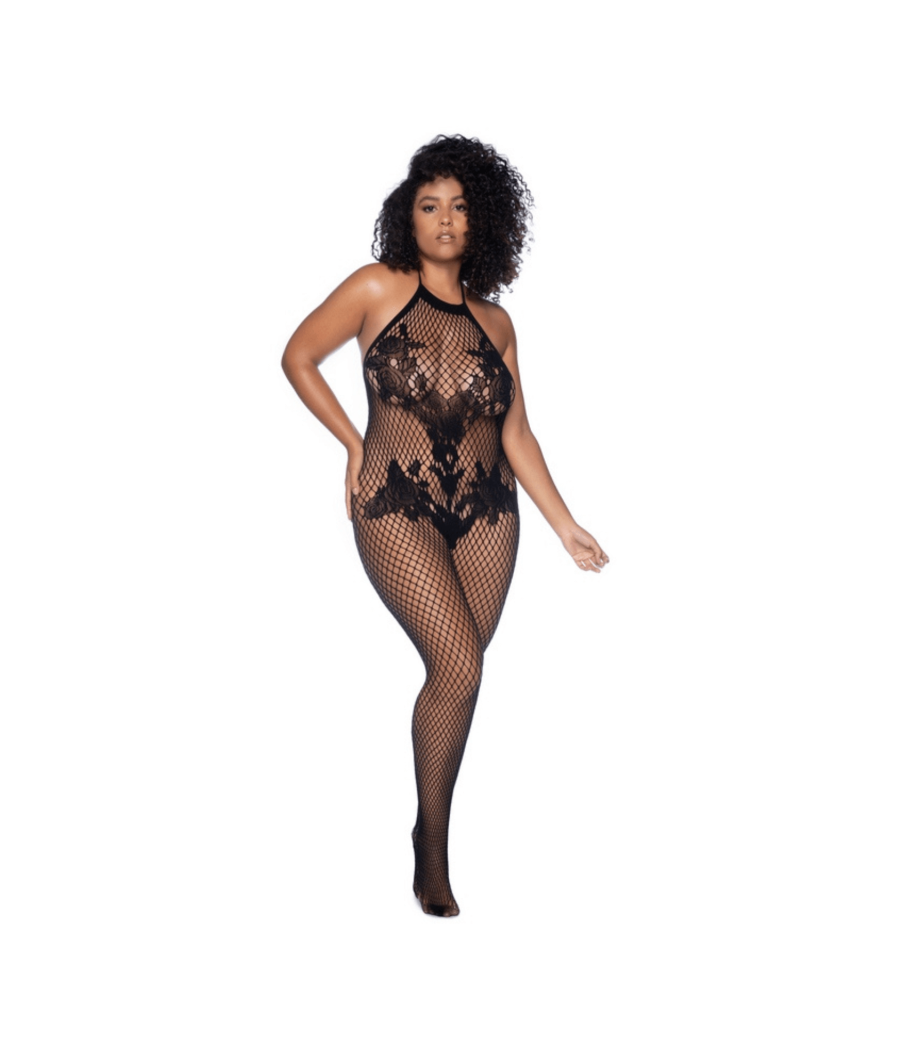 Combinaison grande taille en résille noire 