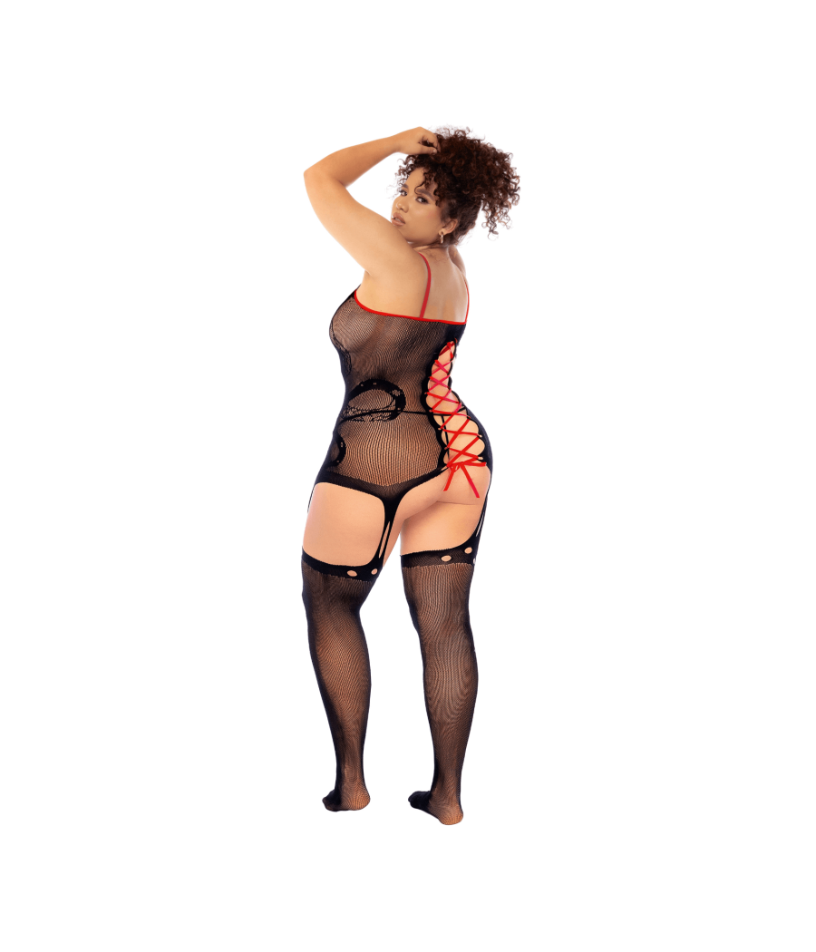 Combinaison intégrale grande taille en résille noire à motif serpent - Mapalé