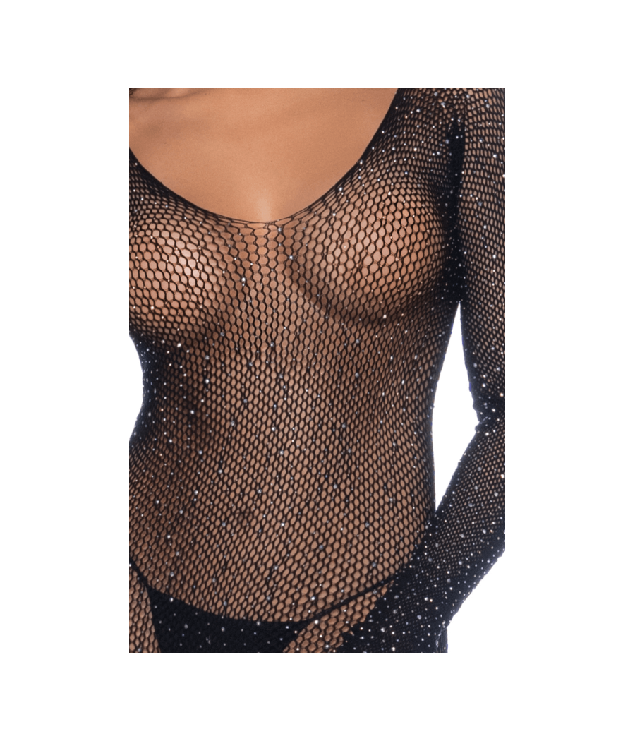 Combinaison noire en résille ornée de strass 